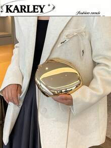 2025 Cross-Border Gold Acrylic Dumpling Shaped Shiny Shell Clutch Bag, Shoulder Bag With Lining - Gold - View 1