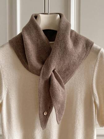 100% Wool Perforated Neck Scarf/Shawl Triangle Scarf, Women Autumn/Winter Korean Style Small Neck Warmer For Dress