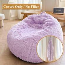 Faux Fur Comfy Bean Bag Cover For Living Room(No Filler), Fluffy Stuffed Animal Storage Bean Bag Chair Cover  Purple, Furry Fuzzy Bean Bag Cover For Adults  Girls, Anti-Slip, Lavender,23964986 - 紅白色 - 查看 2
