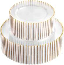 100pcs Plastic Plates With Gold Beads Plates Heavy Duty Party Supplies Includes 10.25inch Dinner Plate And 7.5inch Dessert Disposable Plate For Party,Wedding,Bridal Showers - Trong sáng - Xem 1