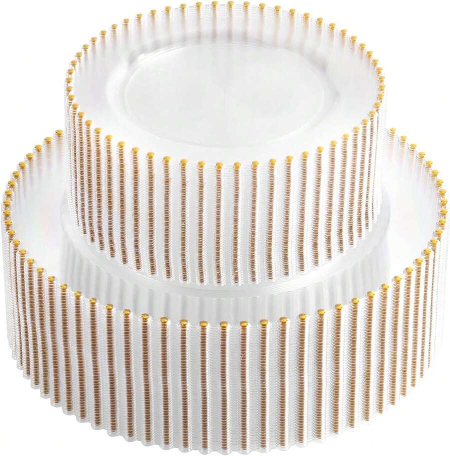 100pcs Plastic Plates With Gold Beads Plates Heavy Duty Party Supplies Includes 10.25inch Dinner Plate And 7.5inch Dessert Disposable Plate For Party,Wedding,Bridal Showers - Trong sáng - Xem 1