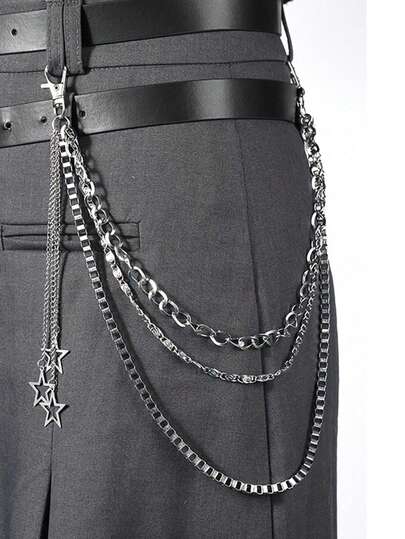 1pc Men's Punk Style Versatile Pant Chain, Multiple Designs Available, Multi-Layer Five-Star Chain Waist Decor, Fashionable Waist Chain Suitable For Daily Wear