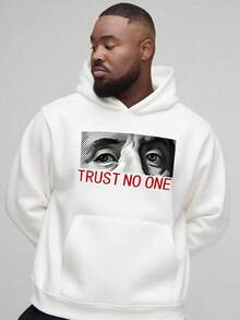 Men's Hooded Sweatshirt, Suspense Warning Theme, _TRUST NO ONE_ Slogan + Close-Up Eye Pattern, Printed Sweatshirt, Comfortable And Soft, Unisex Hoodie, Great Choice For Gifts, Vacation, And Home Use,,Fall Hoodies,Men's Fall Clothes,Street Wear,Halloween,Mens Hoodies,Y2k Clothes,Jesus Hoodie,Thanksgiving Day,Nightmare Before Christmas,Christmas - 白色 - 查看 1
