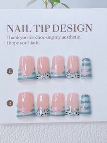 10pcs Y2K Nails Chic Duckbill Press On Nails Set - Handcrafted, Blue Nails, Pink Nails, Blue French Tip Nails, Hand Drawn Black Kitten And Star Design, Hand Drawn Stripe Nails And Stripe French Tip Style, Sparkling Cute Nails - Suitable For Women And Girls, Party, Wedding, Daily Wear, DIY Nail Art, Nail Set, Includes Tool Kit. Goth Nails. Duck Nails. Short Nails. Handmade Acrylic Press On Nails. Fake Nails. Nail Supplies - Nhiều màu - Xem 3