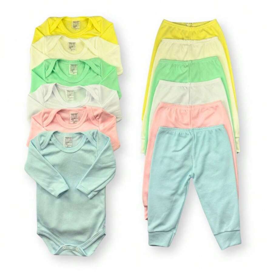 10-Piece Kit - Long Sleeve Bodysuit + Plain Romper Set For Baby Boys And Girls - 女孩套裝 - 查看 1
