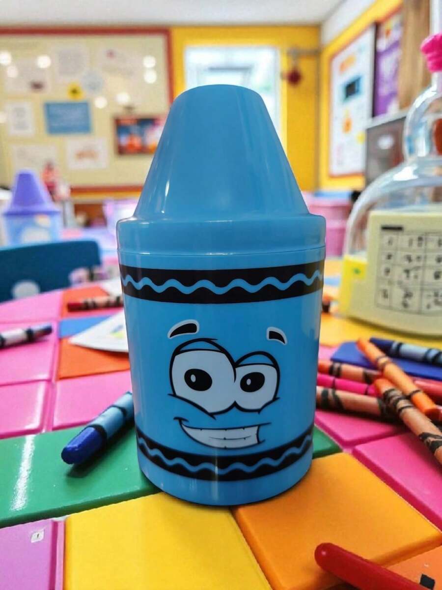 CRAYON CONTENEDOR DE BUEN TAMAÑO COLORES BRILLANTES INCLUYE TAPA Y STICKERS, IDEAL PARA ALMACENAR DULCES, GALLETAS, COLORES, SELLOS O CUALQUIER OTRO OBJETO, BUENA CALIDAD - Azul - Ver 1