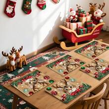 1 set/1 pieza/4 piezas/6 piezas Vajilla con patrón de gato y baya de acebo, vajilla termoaislante, vajilla de poliéster lavable a máquina, vajilla protectora, decoración central, decoración diaria para la sala de estar familiar, adecuada para decoración de reuniones grupales