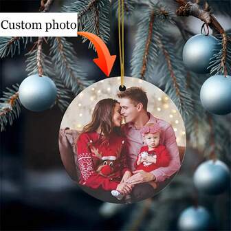 1pc Customized Acrylic Photo Decor, Personalized Christmas & Holiday Decoration With Gold Hanging Cord, Suitable For Valentine's Day, Anniversary, Birthday Gift, Mini Christmas Decor, Black & White Christmas Ornament, Christmas Hanging Decoration, Christmas Tree Ornament, Sentimental Memorabilia, Customized Tree Decor, Photo Keepsake, Personalized Christmas Decoration, Minimalist Photo Decor, Round Holiday Ornament, Durable Acrylic Material