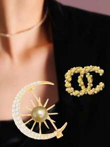 1枚仿珍珠字母胸针，男女皆宜，生日礼物，适合装饰西装外套、围巾、服装、包包，秋冬季款。 - 金色 - 查看 2