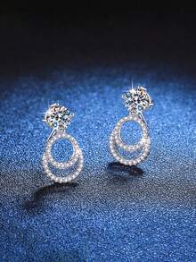 BLOVEMEE 2pcs Fashionable Luxury 925 Sterling Silver 1Carat X 2 Moissanite Earrings, Suitable For Women's Daily Wear, Party, Vacation, Valentine's Day, Mother's Day, Wedding Anniversary, Christmas, Birthday Jewelry Gift