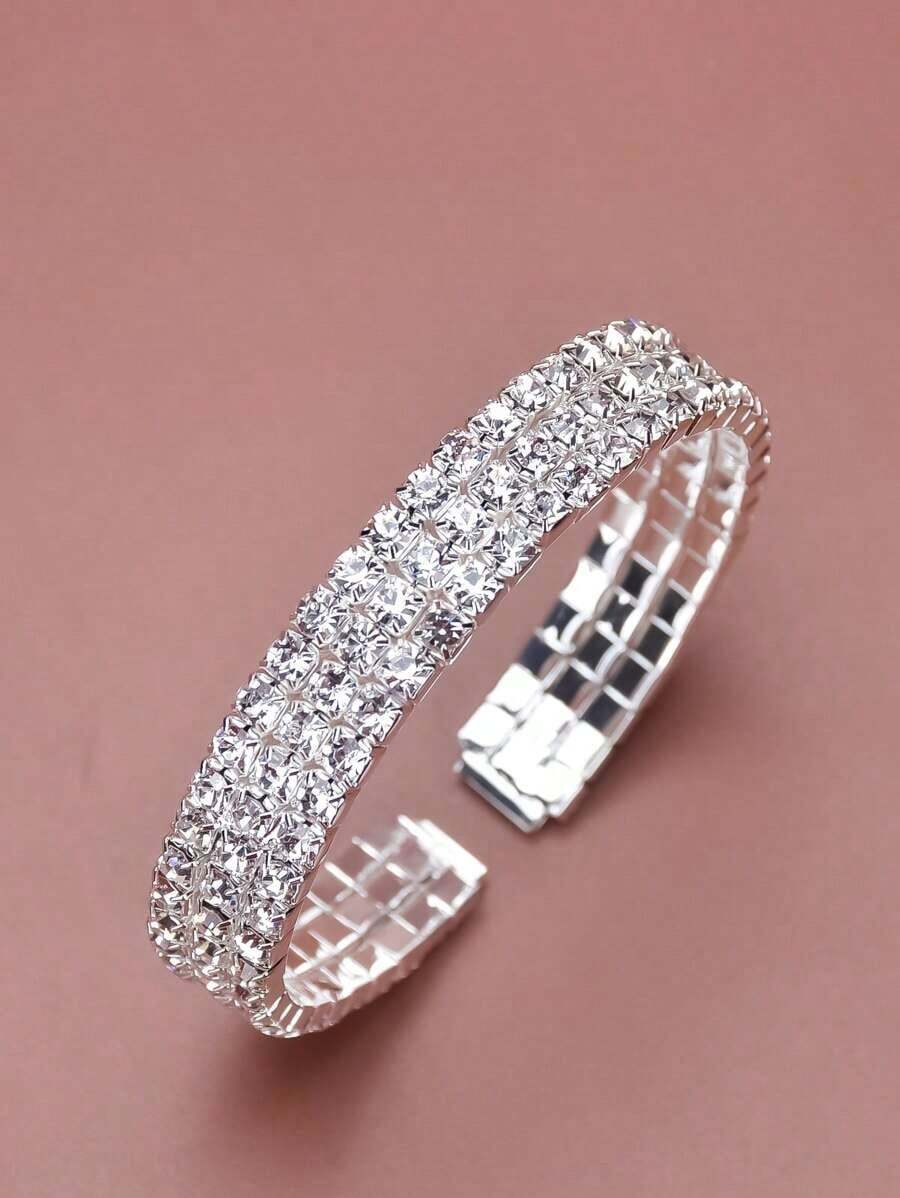 Rhinestone Decor Cuff Bangle - Silver - View 1