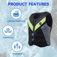 spraesidio Gilet de flottaison pour sports nautiques adultes, combinaison de flottabilité pour la pêche en plein air - Noir et vert - Voir 2