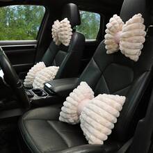 1 pièce/2pcs Oreiller d'appui-tête de voiture, Oreiller de cou confortable et chaud en peluche d'hiver, Oreiller d'appui-tête et lombaire de couleur unie minimaliste, Accessoires de voiture, Oreiller de voiture - Blanc - Voir 4