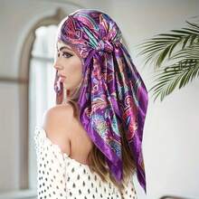Vintage Paisley Print Square Scarf For Women - Stylish Satin Headscarf & Hair Wrap, Versatile Outdoor Accessory, Perfect Mother's Day Gift, Hair Scarf - 紫色 - 查看 10