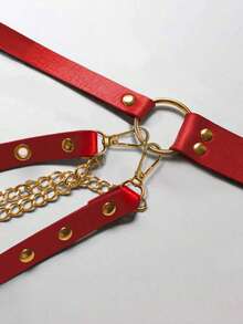 1pc Women's Plus Size Sexy Black Waist Belt Chain, Gothic Style Waist Cincher With Studs & Tassels, Suitable For Everyday, Commute, Music Festivals, Halloween Parties, And Celebrations - Red - View 4