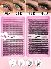 640/608pcs C-Curl Eyelash Extension Kit, Super Curly Lash Extension Set, Multi-Style Eye Makeup, Suitable For Beginners, 8-16mm Mixed Length, Natural, Cluster, Fluffy, Thick, Mixed Styles, Self-Adhesive, Reusable Lash Clusters, Lash Clusters, Individual Lashes, False Eyelashes - C - View 11