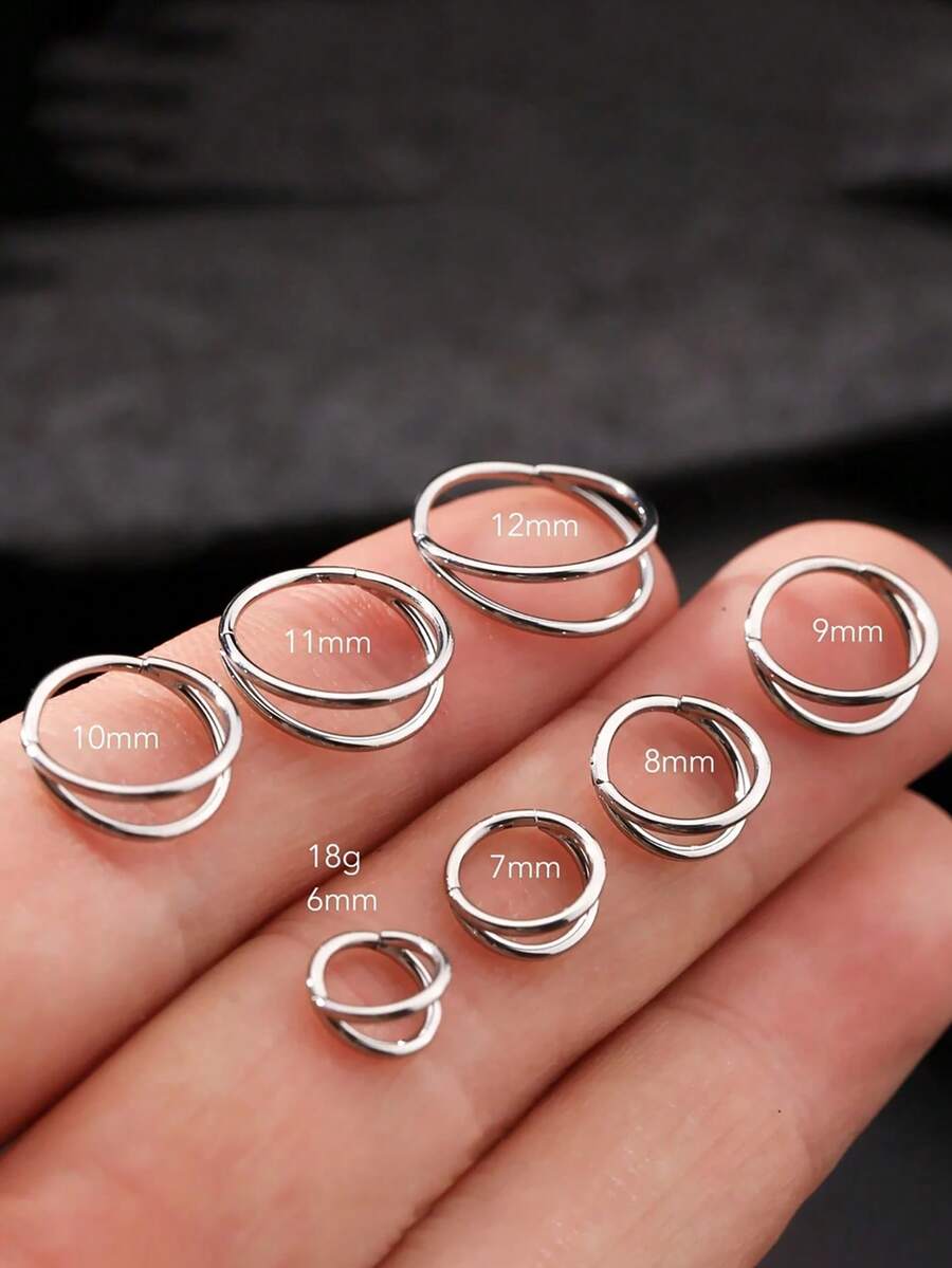 18G钛金属双环鼻中隔环/铰链式分段环/耳软骨环/耳廓环/耳屏环/耳廓环/耳软骨耳环/极简耳环