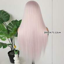 Transparent Purple Pink Long Straight Hair Synthetic Lace Front Wigs Glueless Light Pink Color Transparent Lace Heat Resistant Fiber Hair Wigs For Women Natural Hairline Baby Hair Daily Use Party Weddings Cosplay Halloween - 冰莓粉紅色 - 查看 2