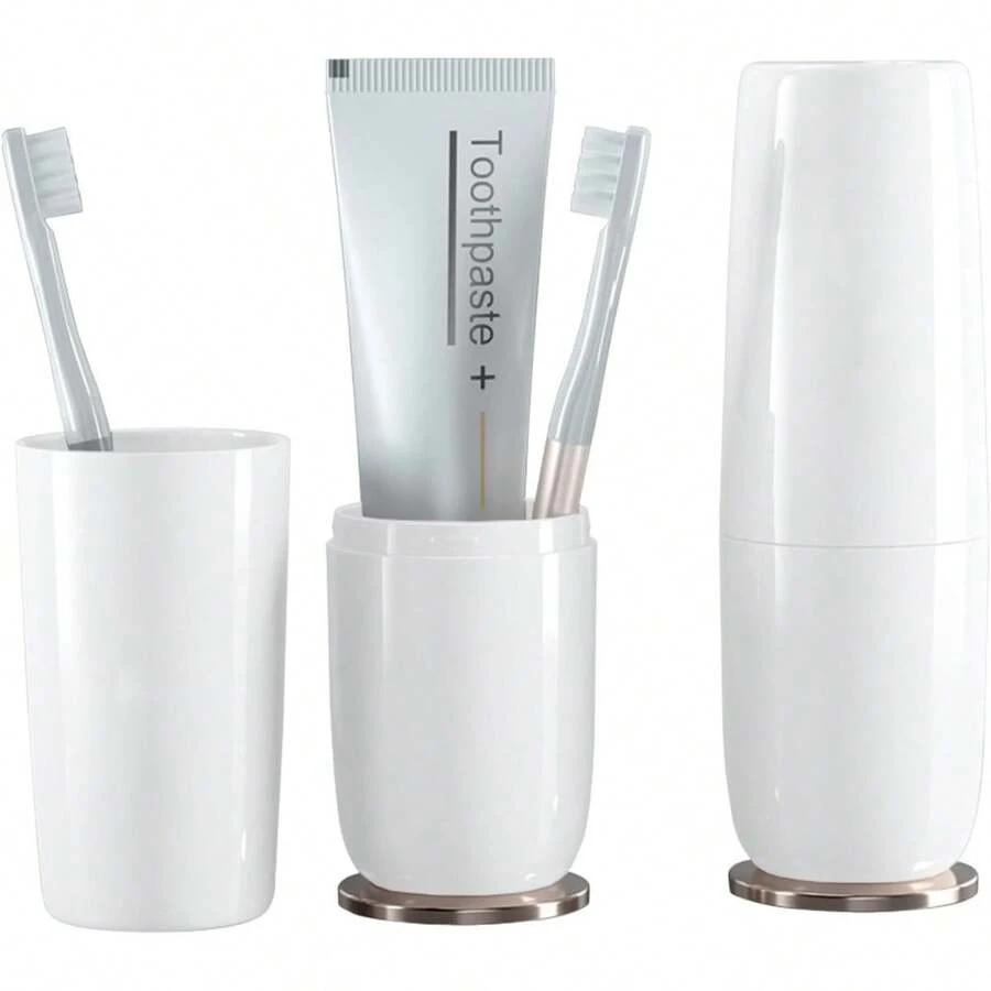 Compact White Travel Toothbrush Holder Case With Ventilation Hole, Portable Travel Toothbrush Cup With Cover, Storage Container For Trip Bathroom - 奢華白 - 查看 1