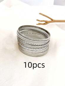 12pcs Textured Metal Bangle - 銀色 - 查看 4