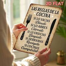 2D Flat, 1 Piece Retro Spanish Kitchen Rules Metal Wall Art Sign - 8x12inch Country Iron Decoration With Humorous Cooking Instructions, Retro Home Decoration, Suitable For Kitchen, Living Room, Bedroom, Cafe, Office - Indoor/Outdoor Use, Kitchen Decoration, Perfect Room Decoration - 彩色 - 查看 4