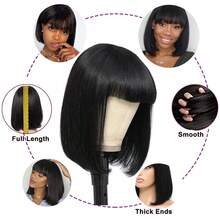 Human Hair Wigs With Bangs Brazilian Short Bob Wigs For Women Straight Bob Hair Wigs Machine Made Wigs Natural Color - Natural Color - View 7