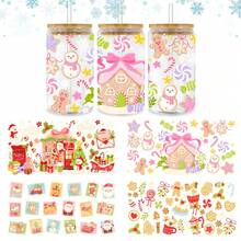 Christmas Gingerbread House Christmas Santa Bookstore Stamp Treats UV Dtf Wraps For 16 Oz Glass Can Cup, Santa Letter Uv Dtf Cup Wraps For Glass Cup Bottle Tumbler Mug, Cozy Winter Wonderland Aesthetic Waterproof Uvdtf Cup Wraps For Laptop Diy Craft Decorations, Uv Dtf Decals Water Bottle Stickers