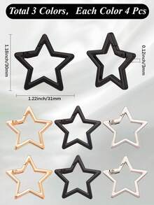 6个装，3种颜色可选，星形弹簧扣，适用于包包、服装配饰，星形登山扣，弹簧门环，浅金色、银色、黑色金属合金星形扣环，连接器，弹簧钩，星形登山扣，锌合金重型星形钥匙扣，带登山扣，适用于露营、徒步旅行、钓鱼，DIY钥匙链饰品配件 - 彩色 - 查看 3