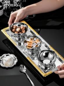 choxila 1个不锈钢甜点碗，适合盛放坚果、水果沙拉、燕麦片等，可重复使用，用途广泛，适用于家庭和餐厅，也可作托盘使用。这款奢华的花瓣形水果盘，适合客厅、卧室、办公室、家庭聚会和下午茶场合。 - 不鏽鋼甜點碗 - 查看 3