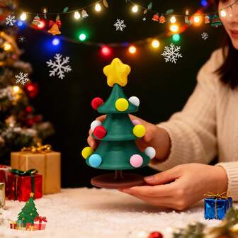 1pc Hand-Painted 3D Printed Christmas Tree Decor, Rotating Desktop Dance Decoration, Creative Stress Relief Desk Game, Christmas Decoration Creative Gift [Accessory Color Random]