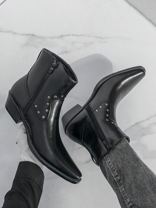 Men's Mid-Top Derby Boots, Flat Non-Slip Suitable For Outdoor, Business Casual, Riding