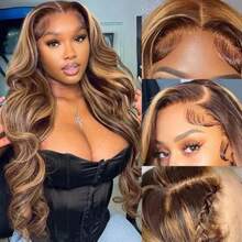 Hidden Strap 360 Body Wave Lace Front Wigs Human Hair 250% Density Drawstring Honey Blonde Body Wave Human Hair Wig 13x4 HD 4/27 Highlight Lace Front Wigs Brazilian Ombre Colored Human Hair Wig For Women - S4/27 - 查看 8