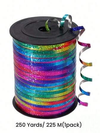 1roll 250 Yard Rainbow Curling Ribbon, Shiny Curling Ribbon Metallic Balloon String Ribbon For Gift Wrapping, Balloon String, Wedding, Birthday, Metallic Shiny Ribbon For Bouquets And Flower Wrapping Paper For Gift Wrapping, Birthday Party Christmas Crafts