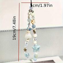 Blue Star Shell Beaded Phone Lanyard Cute Charm Chain Flower Phone Strap Keychain Women Girls Bag Pendant Suitable For IPhone Case - 藍色的 - 查看 9
