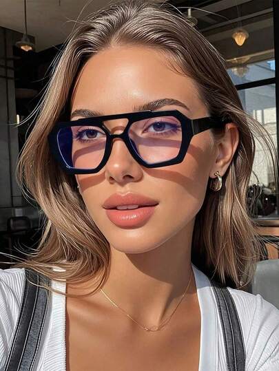 1 件方形几何小框透明眼镜，女士款，休闲百搭，适合日常外出佩戴