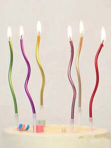 1/2 Box Spiral Cake Candles, Cupcake Candles, Thin Curly Round Cake Candles, Suitable For Birthday, Wedding Party And Cake Decoration, Black, Colorful, Macaron Color - Multicolor - View 3