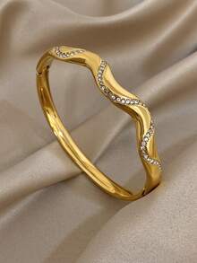 1入組極簡風格橢圓不銹鋼手鐲，適用於女性和少女，每日配戴、派對飾品，聖誕節禮物