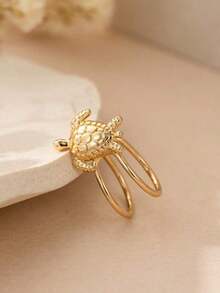 1pc Minimalist Sea Turtle Decor Clip-On Copper Earring, Suitable For Women To Wear In Summer, Beach, Daily, Party - Yellow Gold - View 2