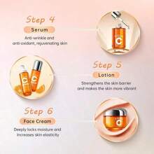 Korean 5X Vitamin C Skincare Set, 6-In-1 Skincare Gift Set With Cleanser, Toner, Serum, Lotion, Eye & Face Cream - Moisturizing Anti-Aging Brightening Skin Care Kit - 亮橙色 - 查看 8