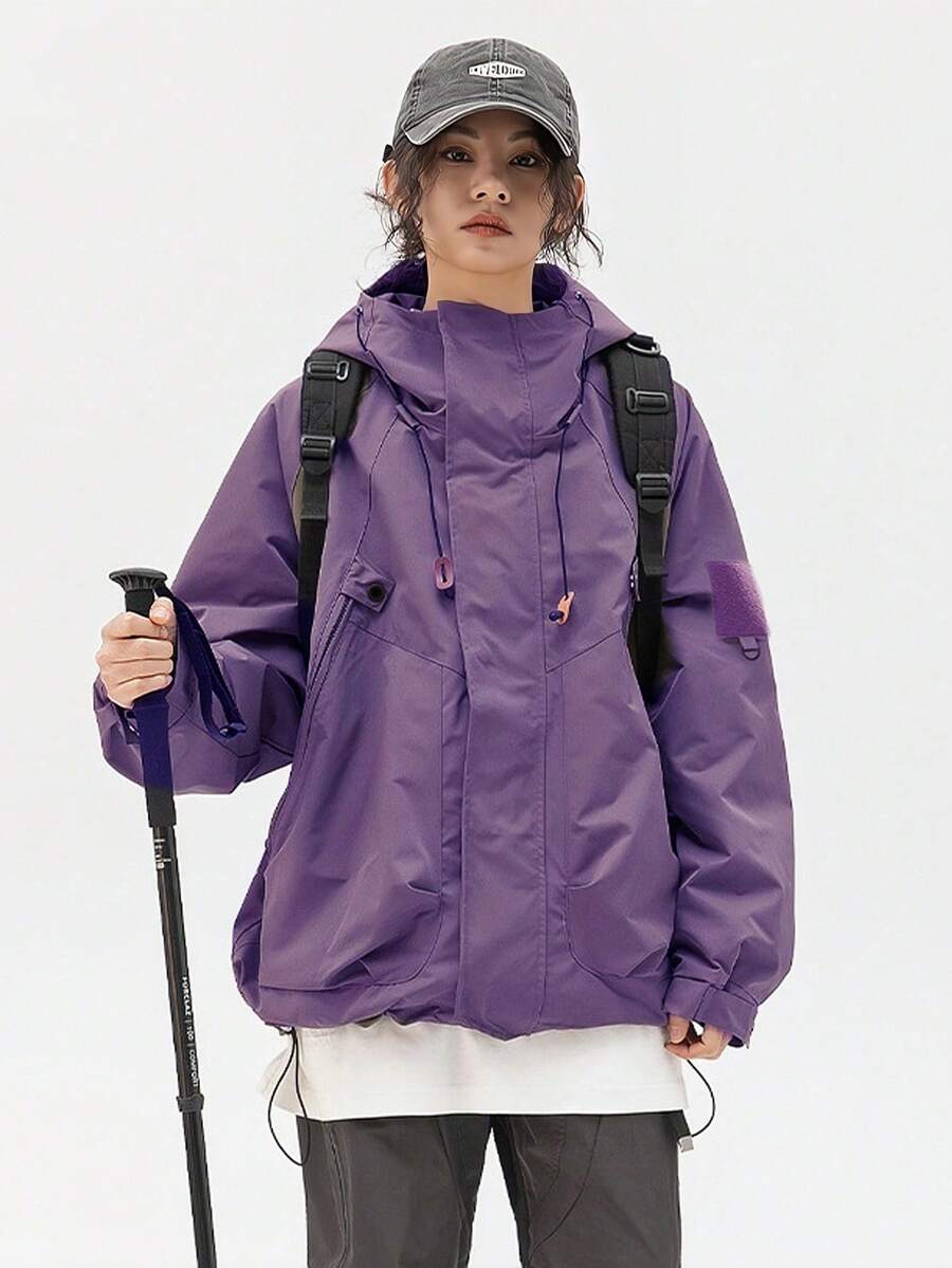 Women's Lightweight Loose Outdoor Jacket, Long Sleeve Hooded, Spring Apparel - Lilac Purple - View 1