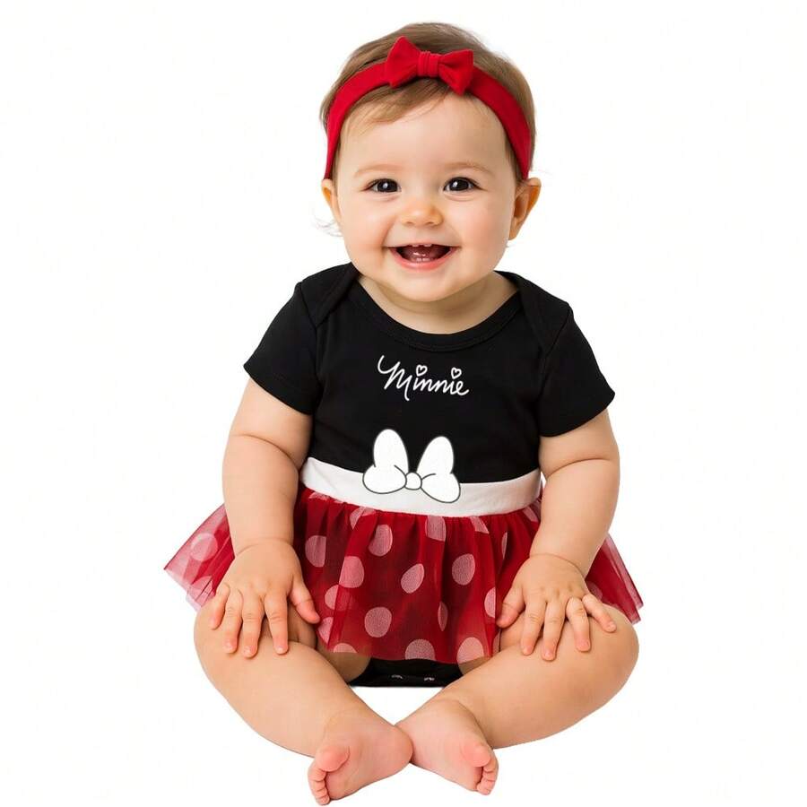 Disney Printed Multi-Garment Baby Outfit With Hat - Merah - View 1