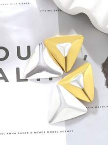 Dual Triangle Earrings, ZAA Fashion Design Alloy Combination, Vintage Geometric Pendant Earrings - Gold - View 4