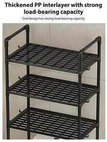 1pc Upgraded Grid Design Over Toilet Storage Shelves, Floor Standing Bathroom Toilet Shelf, Bathroom Organizers And Storage,Edge Strap Hook, Bathroom Accessories, Washing Machine Rack, Balcony Organizer Storage Rack - 黑色升級版 - 查看 6