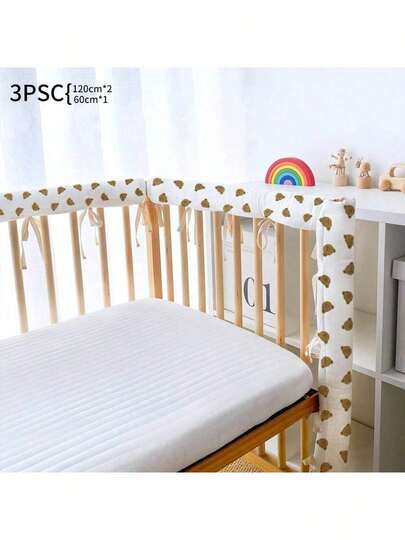 3 Peças Protetor de Berço Estilo Ins, Protetor de Grades de Cama para Bebê - Malha Respirável, Estampa Fofa de Animal, Lavável, Presente Perfeito para Bebê no Natal, Halloween, Ação de Graças