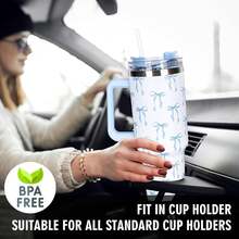 40 Oz Blue Bow Tumbler With Handle Straw And Lid, 1200ml Stainless Steel Vacuum Insulated Bow-Knot Travel Coffee Tumbler Cup For Women Friend Holiday Birthday - Multicolor - View 5