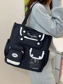 Sac fourre-tout à une épaule et à blocs de couleurs à la mode, sac à main polyvalent de grande capacité pour femmes. Fermeture éclair, intérieur doublé, convient pour le shopping, les déplacements, peut contenir un téléphone, un portefeuille, des cosmétiques. Accessoire pour les jeunes femmes et les femmes d'âge moyen.