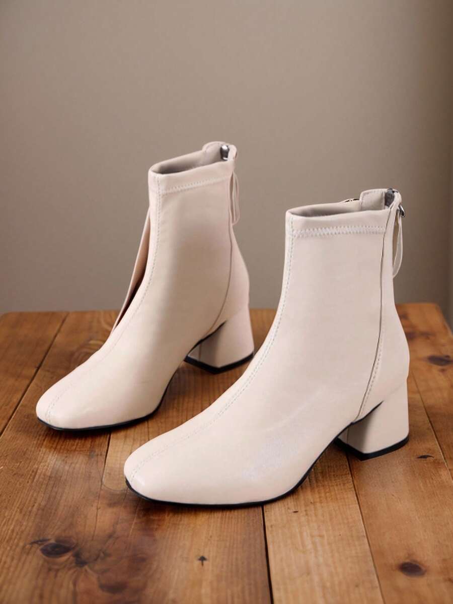 EMERY ROSE Women's Fashion Solid Color Ankle Boots Fashion Match Leggings With Back Zipper - Beige - View 1