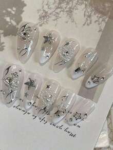 [Whimsical Star Nail Stickers] 3D Embossed Whimsical Star Charm Nail Art Stickers |   Cartoon Glossy Finish Hollow Out Five-Pointed Press On Nails Stickers |   Self-Adhesive Manicure Decal DIY Charms Foils Decor Nails DIY Nail Supplies |   Plastic Surface Embroidery Design, Perfect For Manicure And Pedicure Accessories - 彩色 - 查看 8