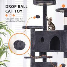 | 70" Cat Tree Tower | Ashy | Sturdy, Easy To Assemble, Multi-Level Activity Center With Sisal Scratching Posts, Condos, Perches, Hanging Cat S, Observation Decks & Ladder,23942391 - Mocha Brown - View 5