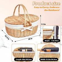 Wicker Picnic Basket For 2 With Lid - Unique Gifts Ideas For Couple, Engagement, Wedding, Bridal Shower, Family, Christmas - White Elephant Gifts For Adults(Y2408-B1),23948816 - Black - View 2